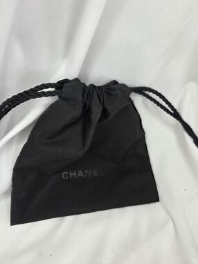 CHANEL Black Logo Drawstring Pouch For Travel Makeup Etc Like New 5.5 X 6"